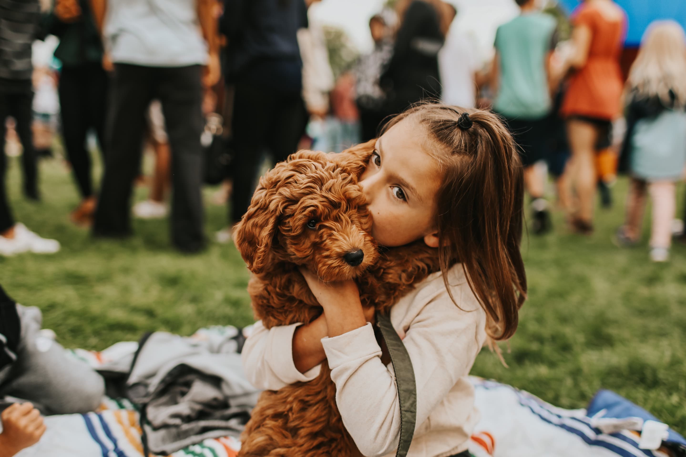 The Wilder Doodles family with puppies on the farm